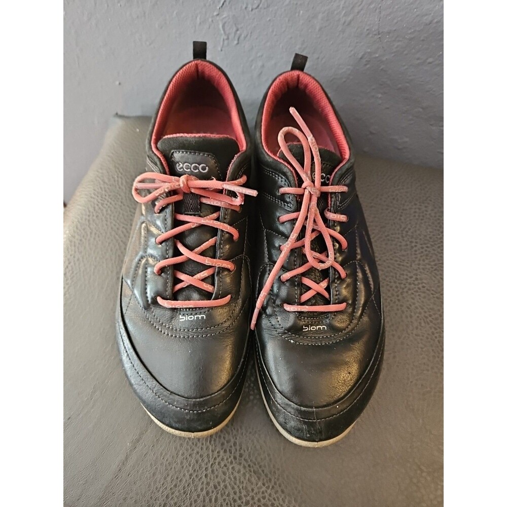 Ecco Biom Womens Shoes 38/7-7.5‎ Black Leather Shoes Flat Sneakers